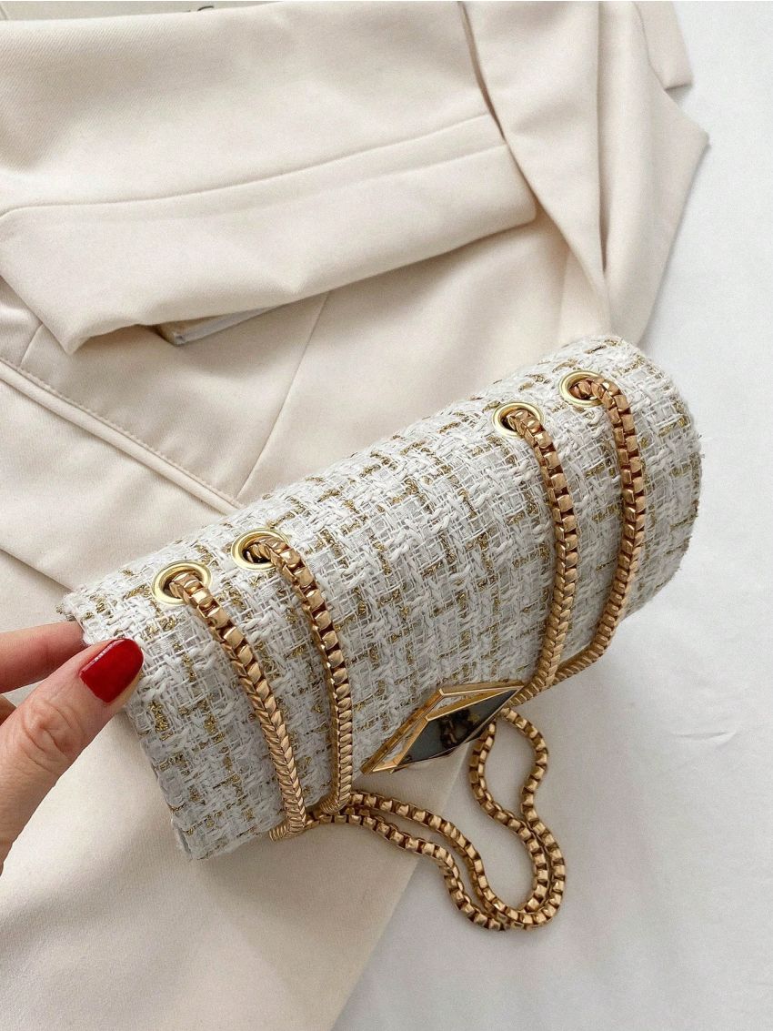 Mini Plaid Pattern Flap Square Bag Chain Strap