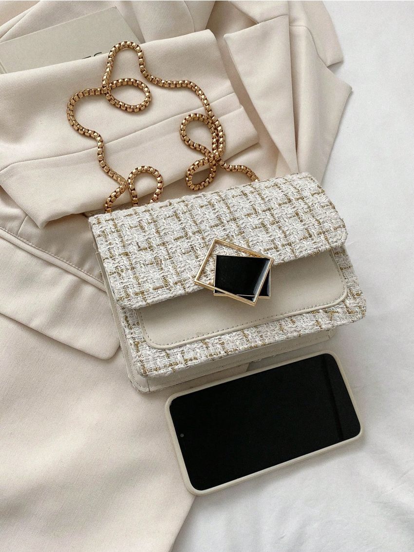 Mini Plaid Pattern Flap Square Bag Chain Strap