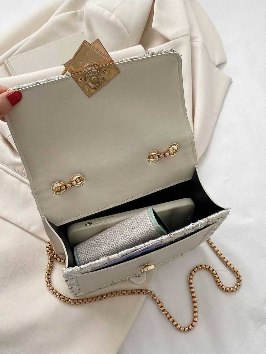 Mini Plaid Pattern Flap Square Bag Chain Strap
