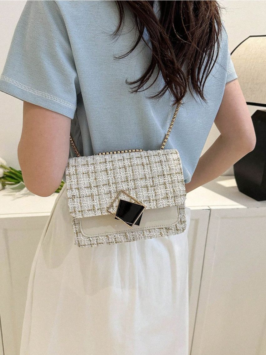 Mini Plaid Pattern Flap Square Bag Chain Strap