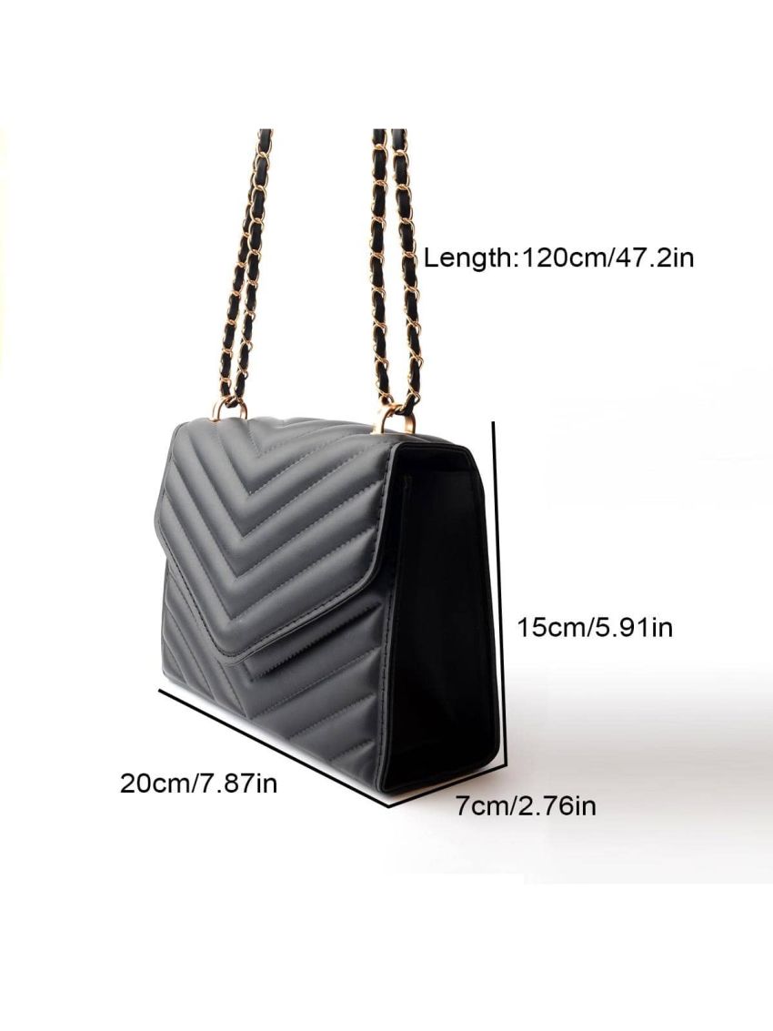Chain Crossbody Bag Women Retro All-Match Hasp Texture Pu Shoulder Bag Fashion