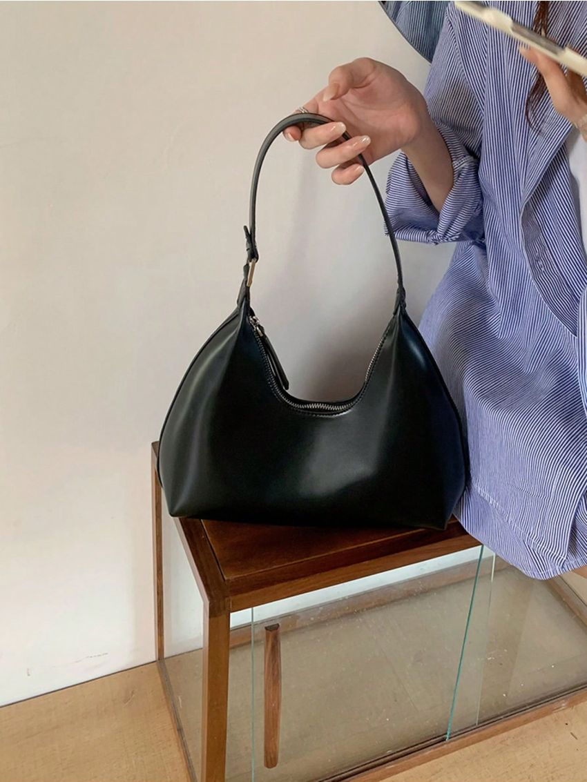 Minimalist Hobo Bag Solid Color Zipper