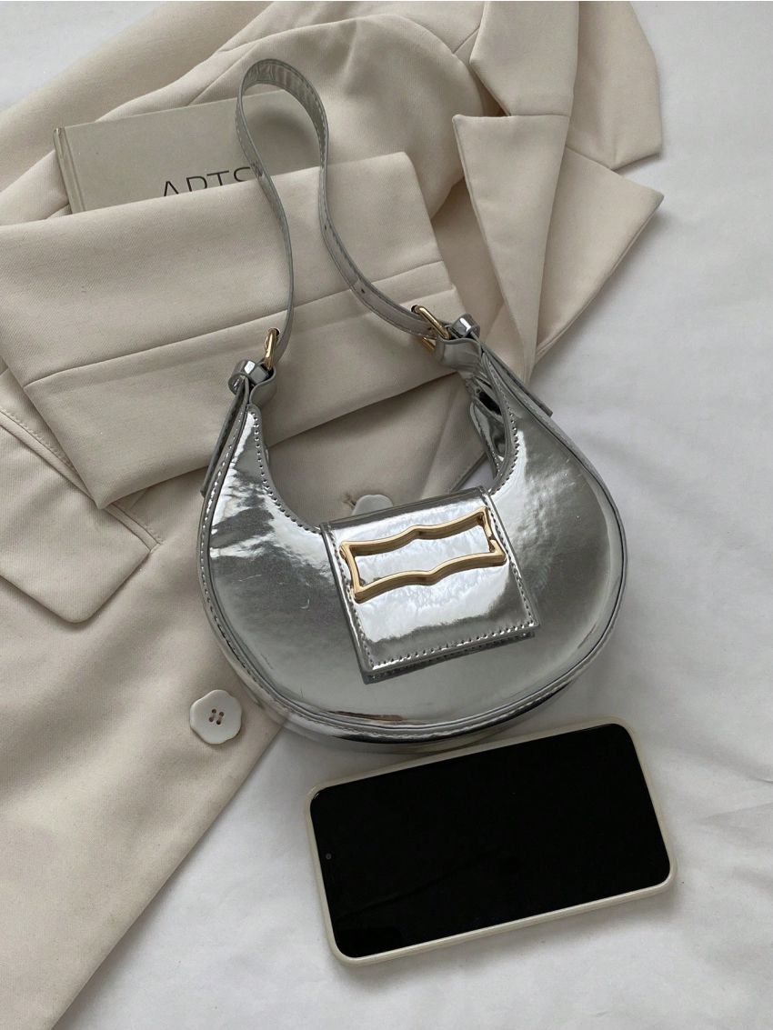 Metallic Pattern Metal Decor Hobo Bag Funky Style