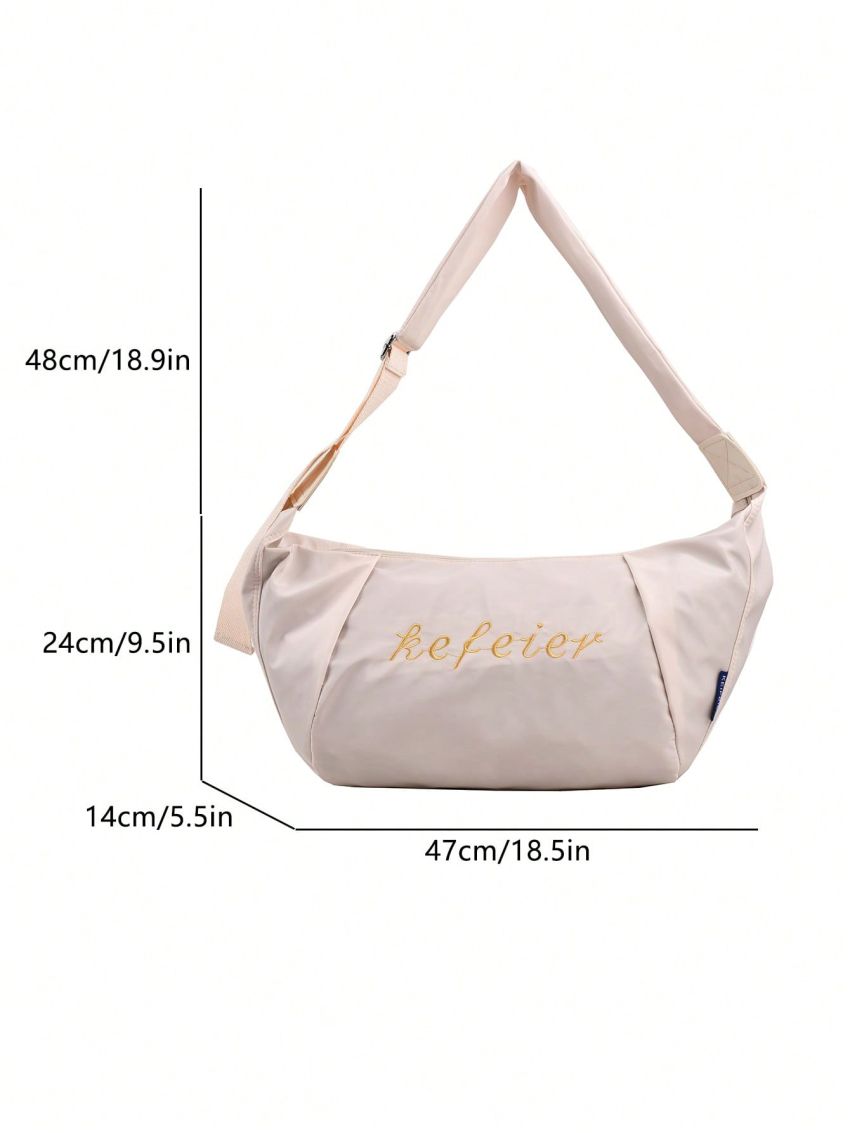 Letter Embroidery Hobo Bag Black Large Capacity Adjustable Strap