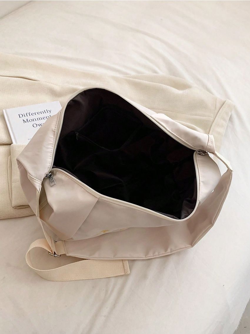 Letter Embroidery Hobo Bag Black Large Capacity Adjustable Strap