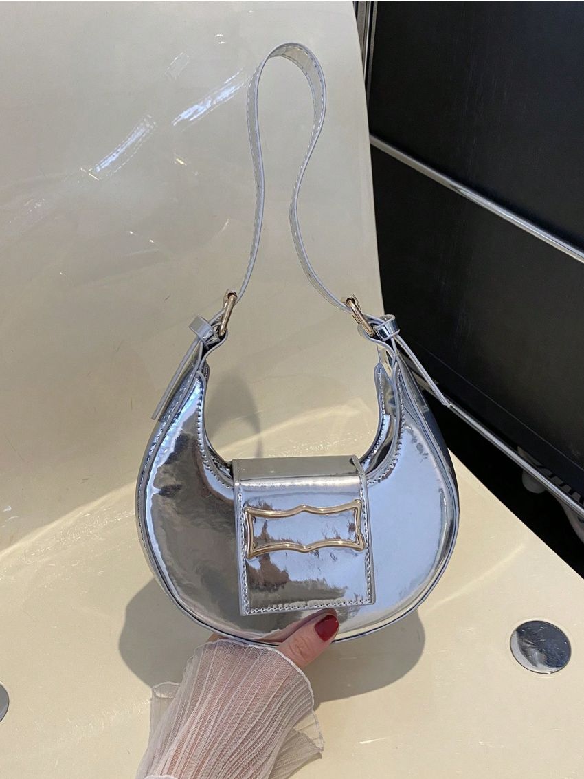 Metallic Pattern Metal Decor Hobo Bag Funky Style