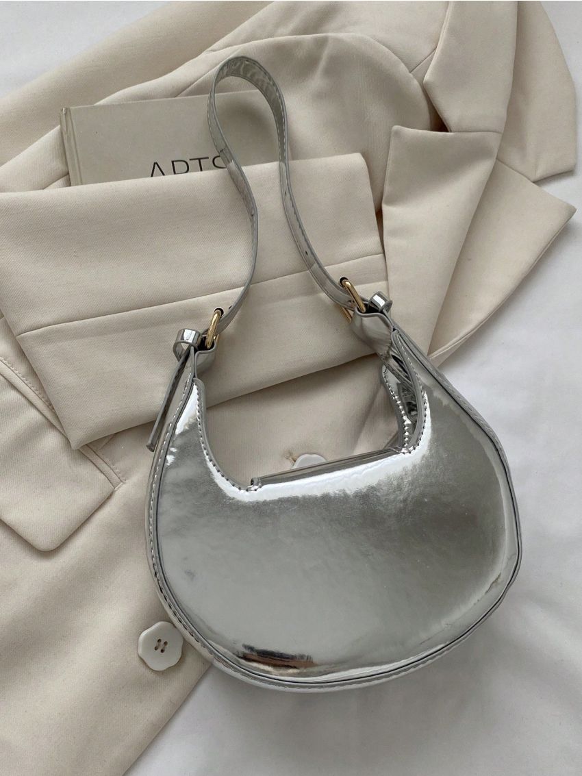 Metallic Pattern Metal Decor Hobo Bag Funky Style