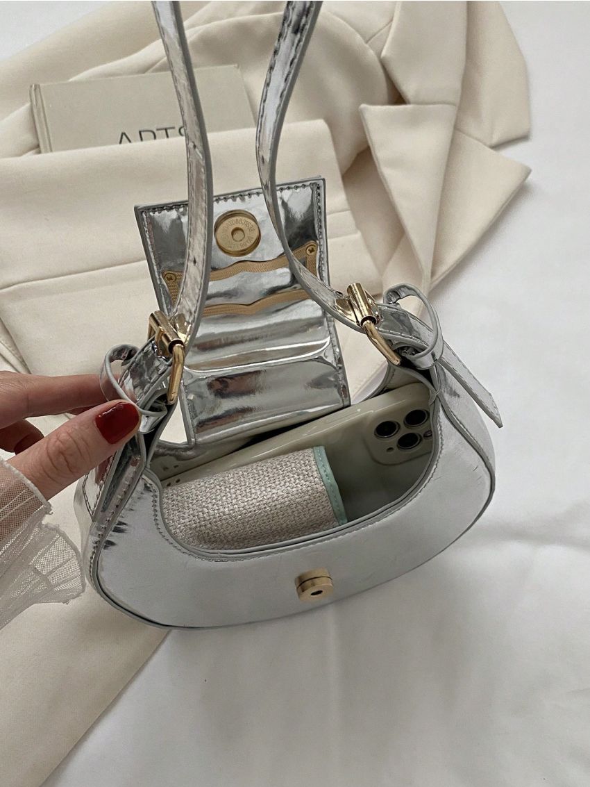 Metallic Pattern Metal Decor Hobo Bag Funky Style