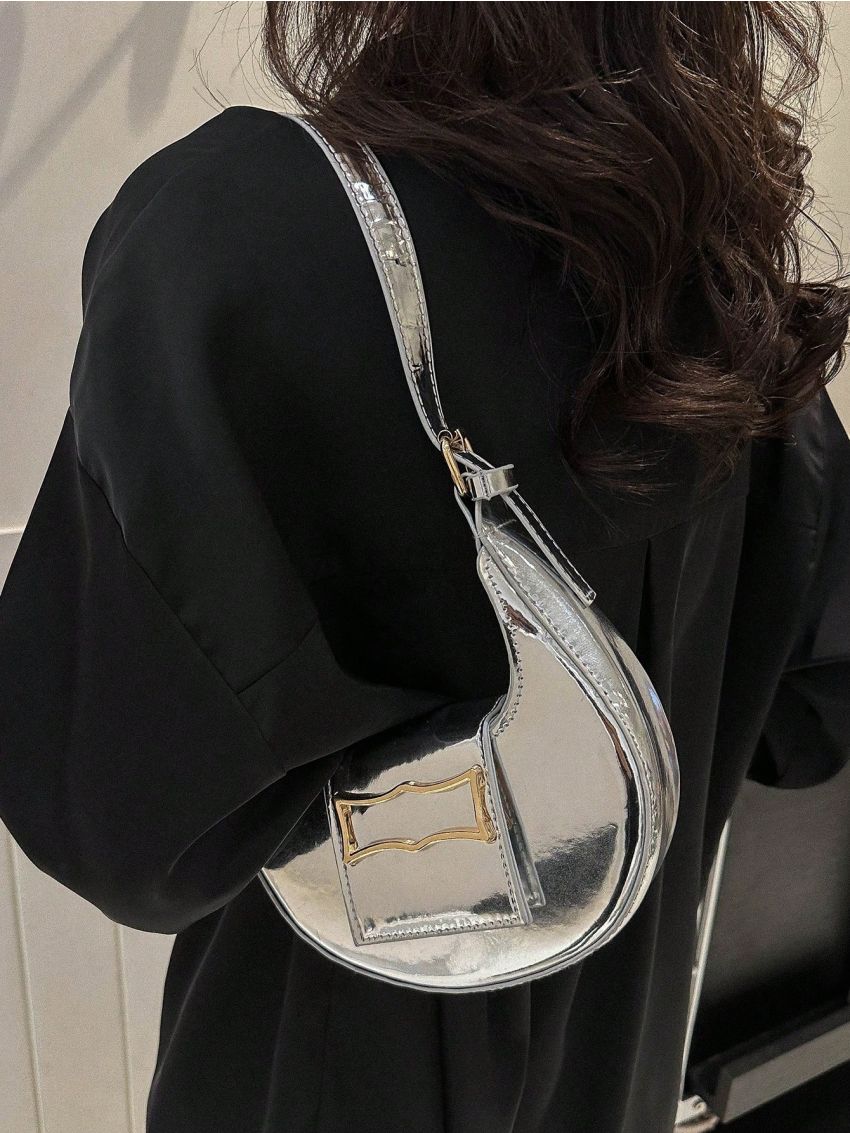 Metallic Pattern Metal Decor Hobo Bag Funky Style