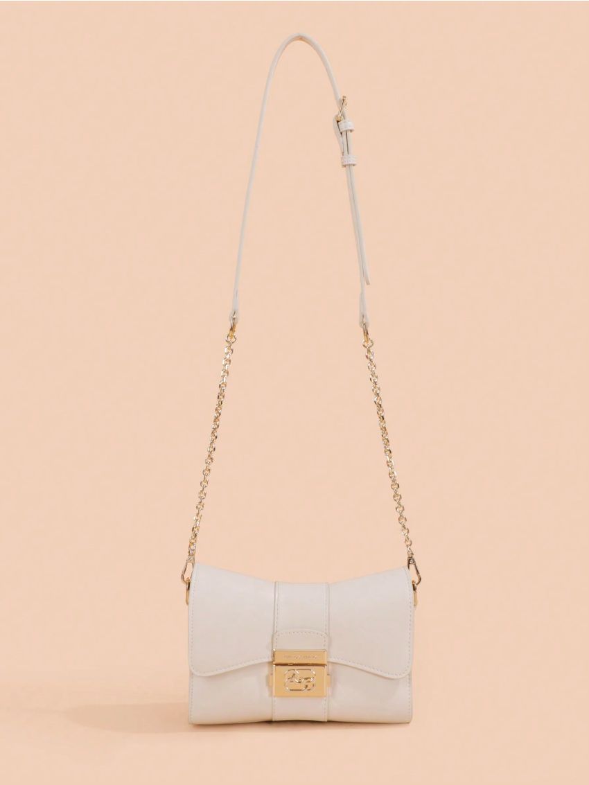 Mini Neon Pink Chain Decor Flap Square Bag Genuine Leather