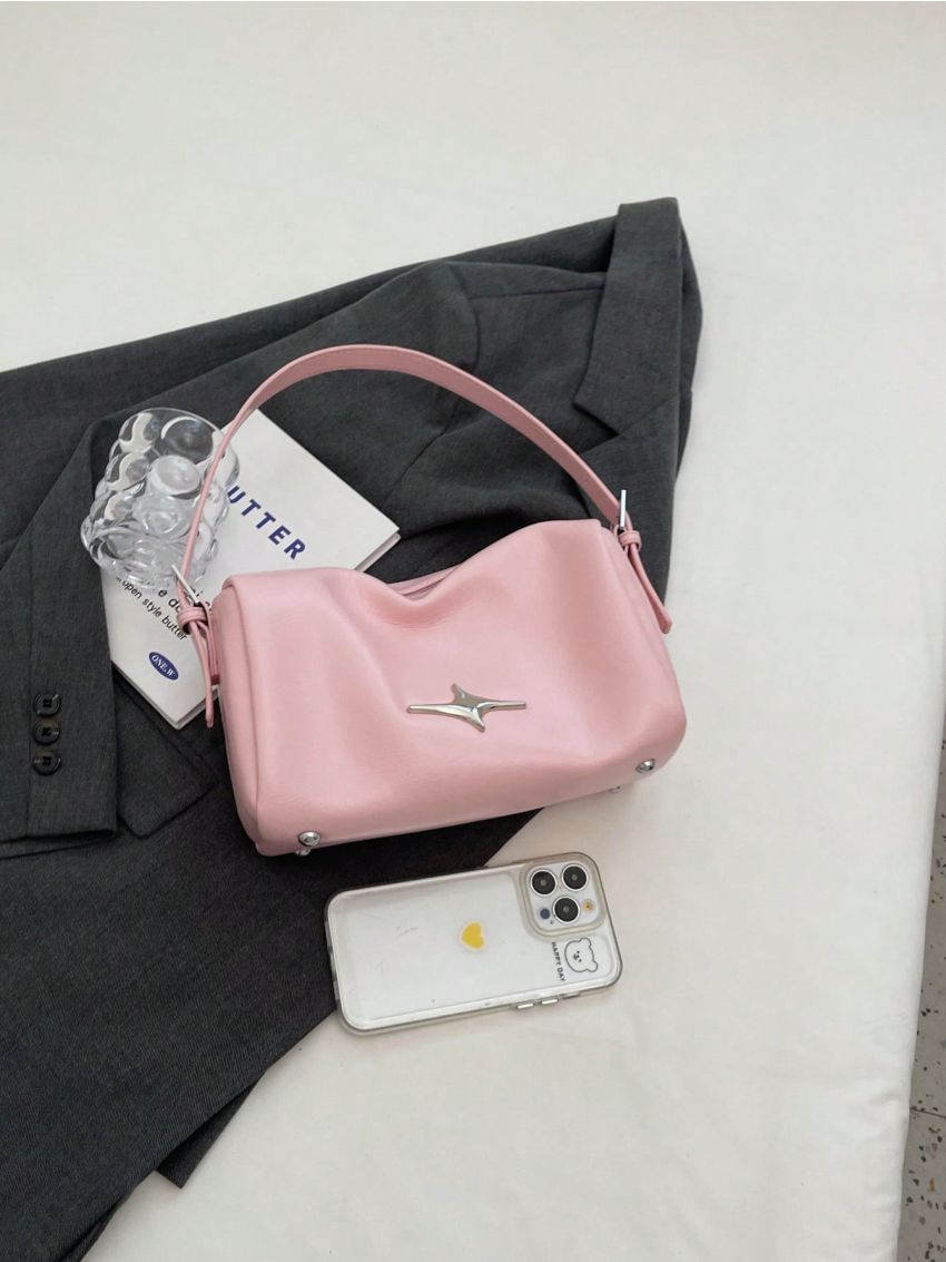 Metal Decor Hobo Bag Adjustable Strap Fashion Style