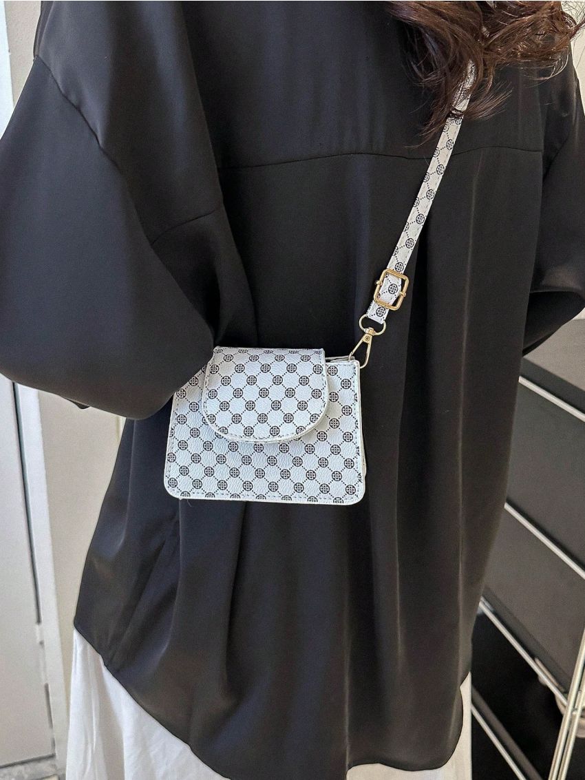 Mini Geometric Pattern Square Bag White Elegant For Work