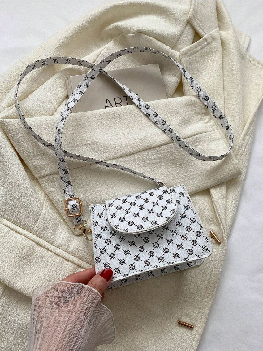 Mini Geometric Pattern Square Bag White Elegant For Work