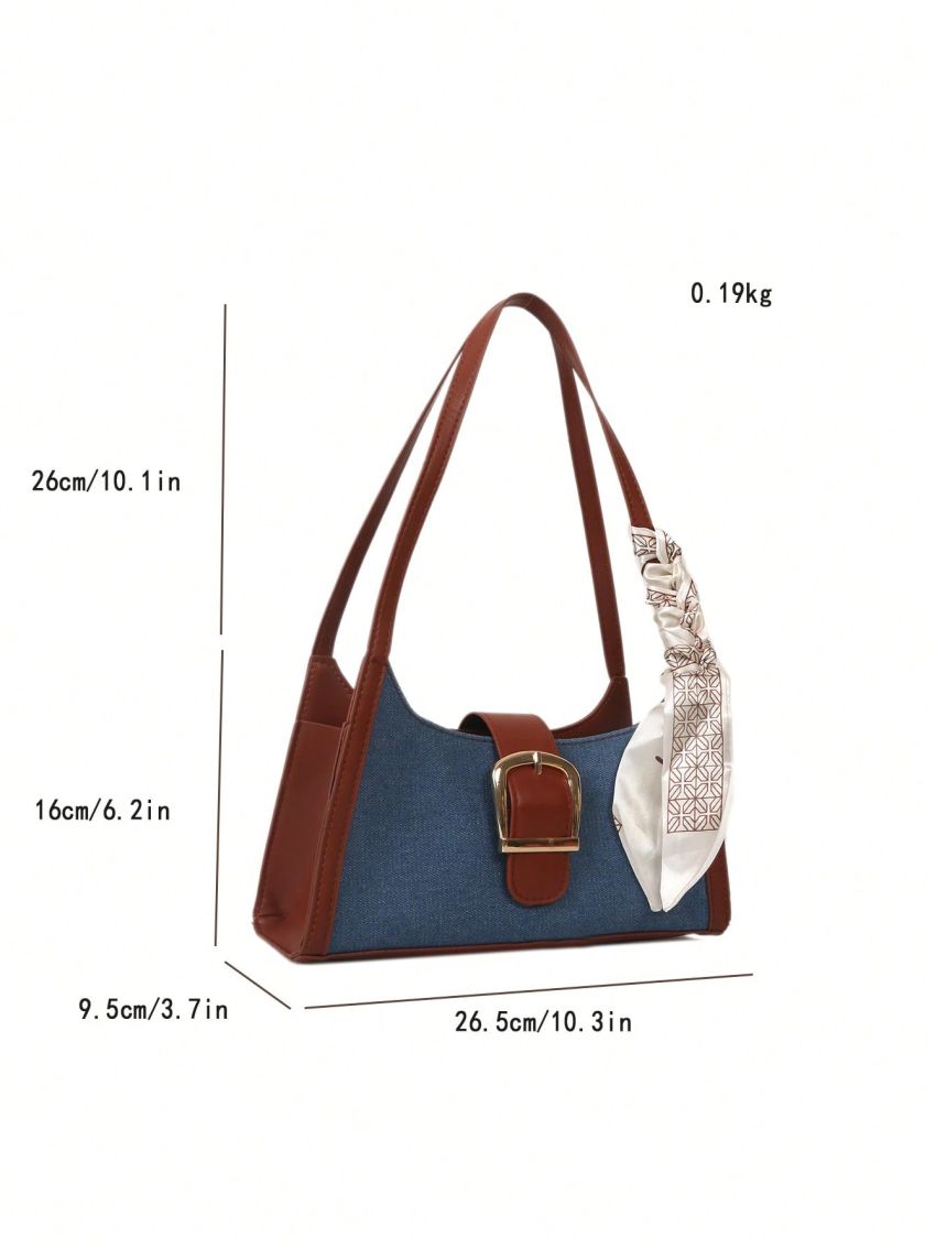 Twilly Scarf Decor Contrast Binding Baguette Bag Fashionable For Daily