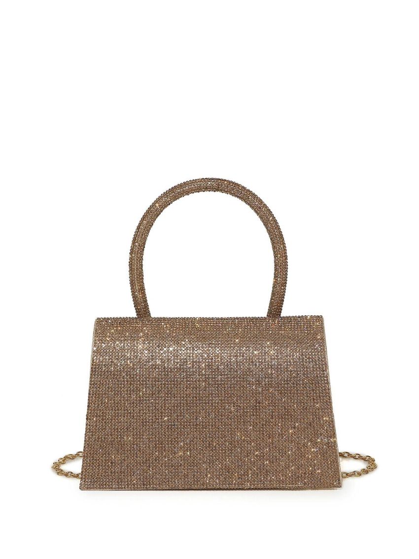 Mini Rhinestone Decor Square Bag Top Handle Glamorous, Perfect Bride Purse For Wedding, Prom & Party Events