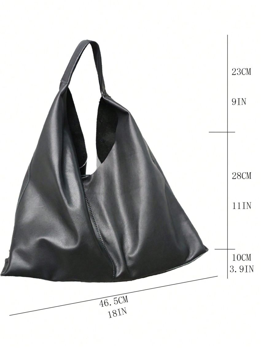 Stitch Detail Hobo Bag Black Large Capacity For Work