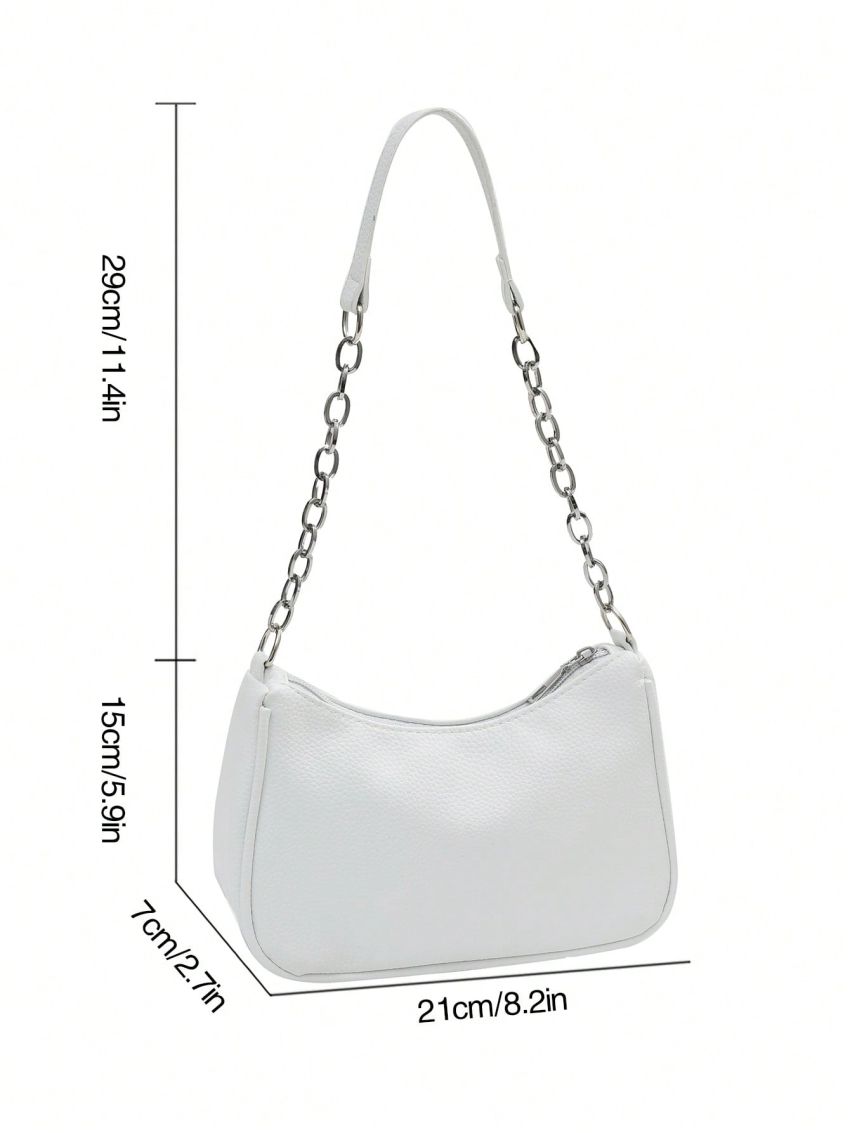 Litchi Embossed Hobo Bag Chain Strap White Fashionable