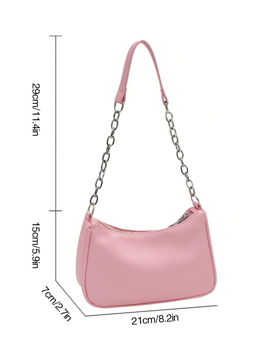 Litchi Embossed Hobo Bag Chain Strap Pink Fashionable