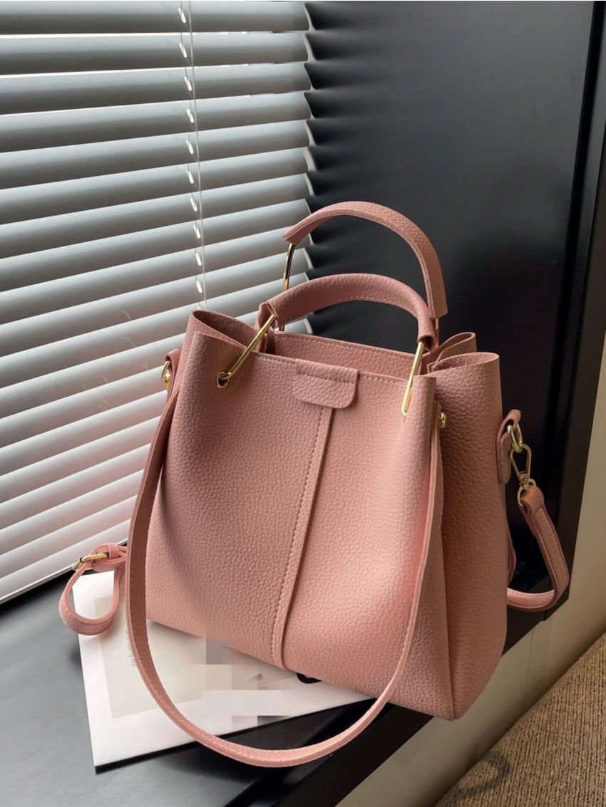 Litchi Embossed Bucket Bag Pink Fashionable For Work