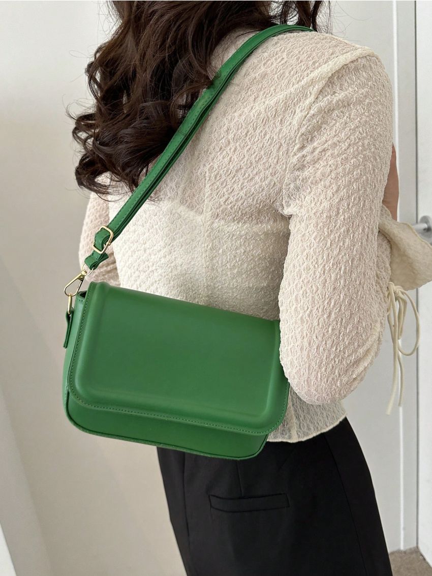 Small Square Bag Khaki Minimalist Flap For Daily