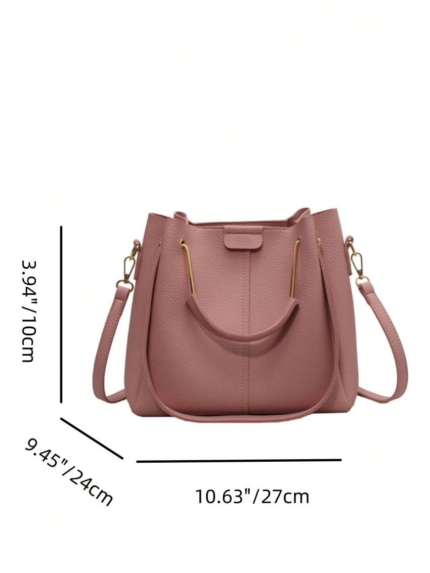 Litchi Embossed Bucket Bag Pink Fashionable For Work