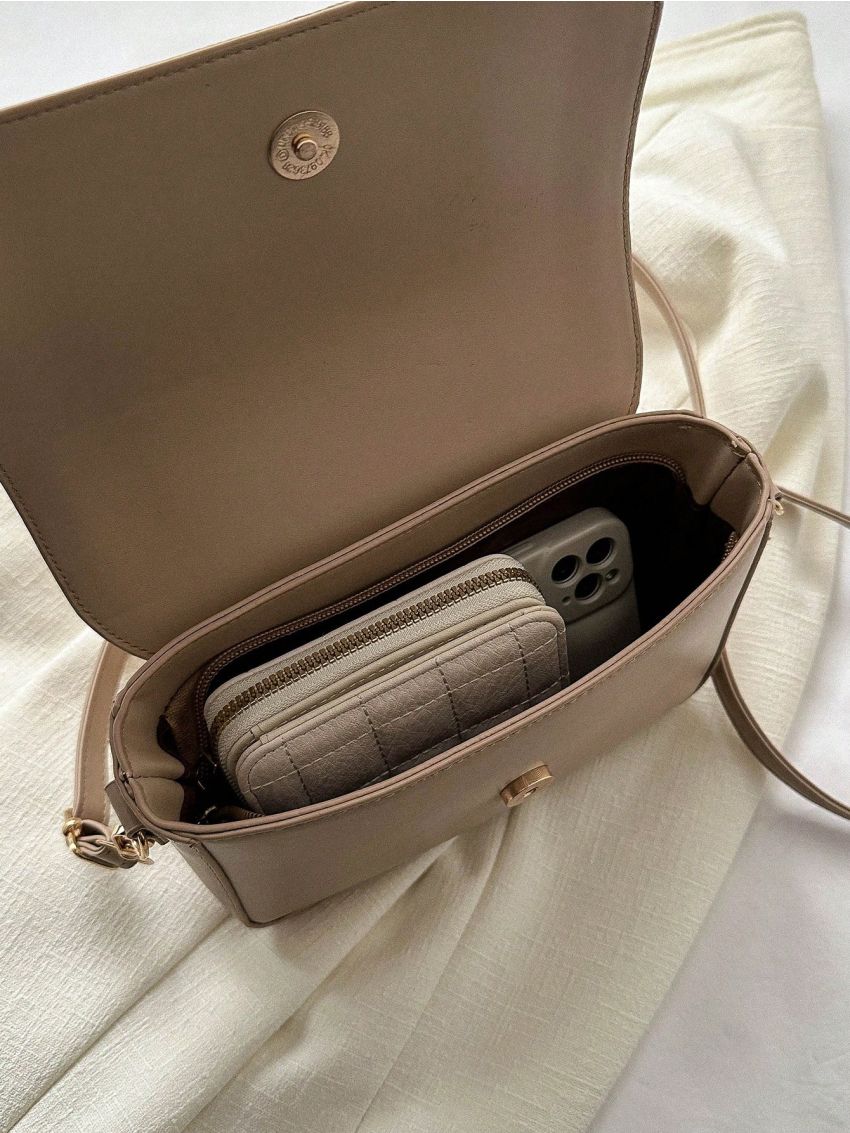 Small Square Bag Khaki Minimalist Flap For Daily