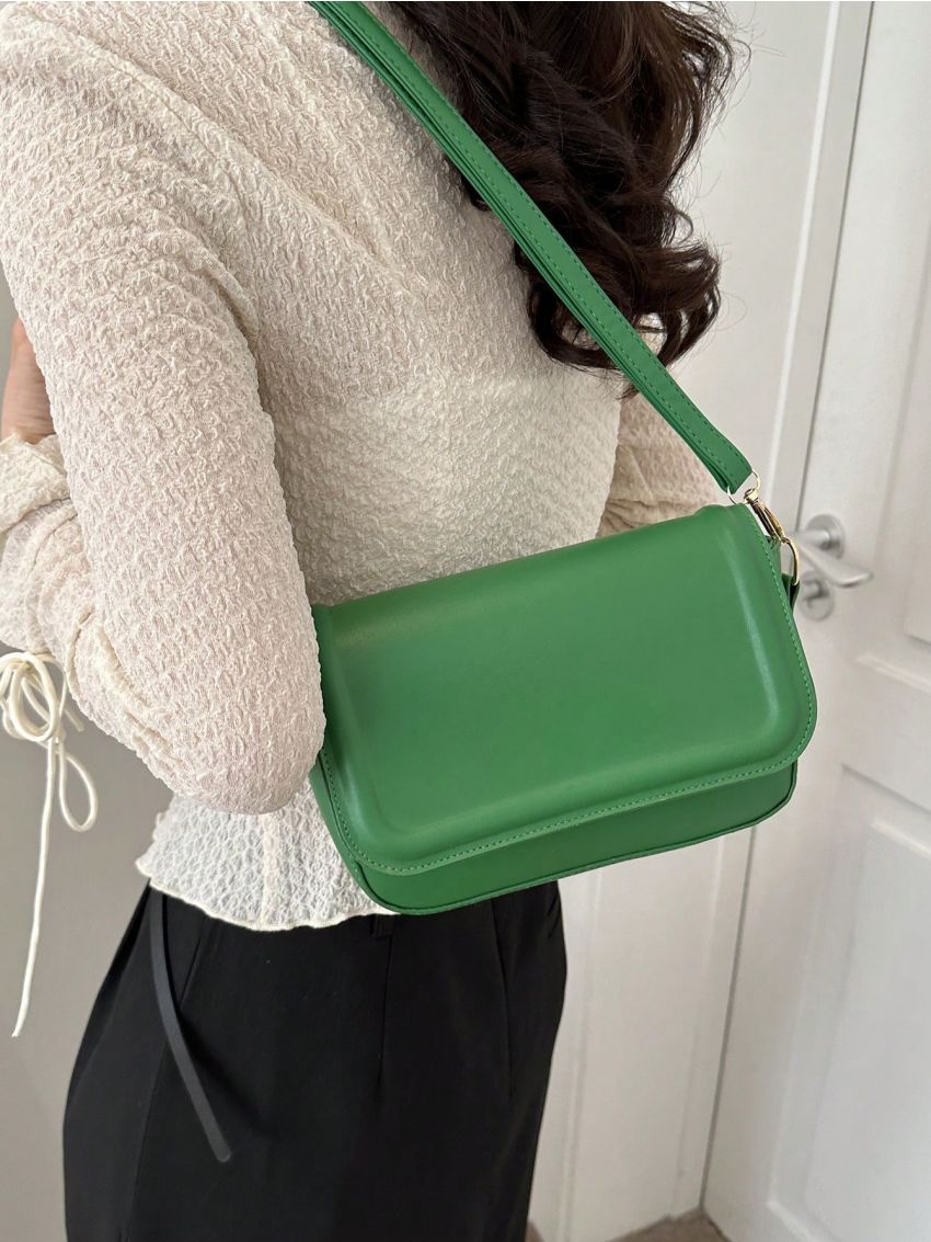 Small Square Bag Khaki Minimalist Flap For Daily