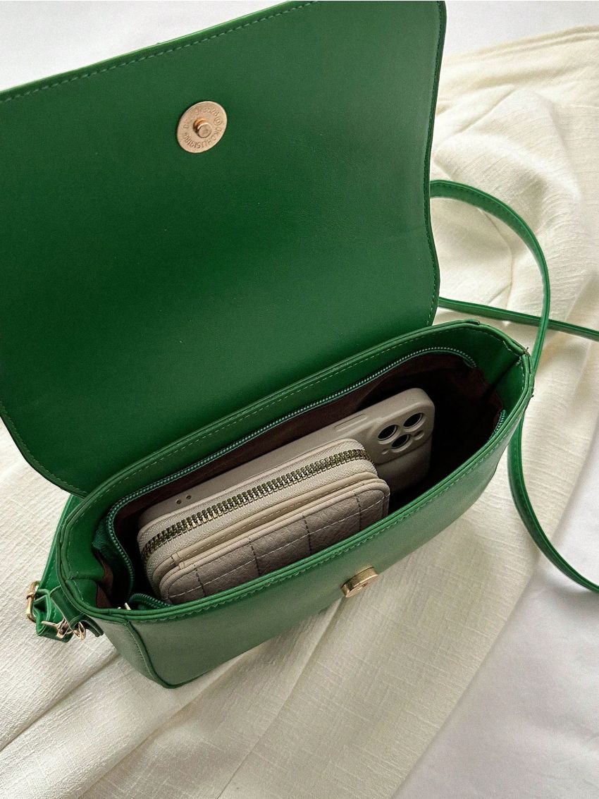 Small Square Bag Khaki Minimalist Flap For Daily