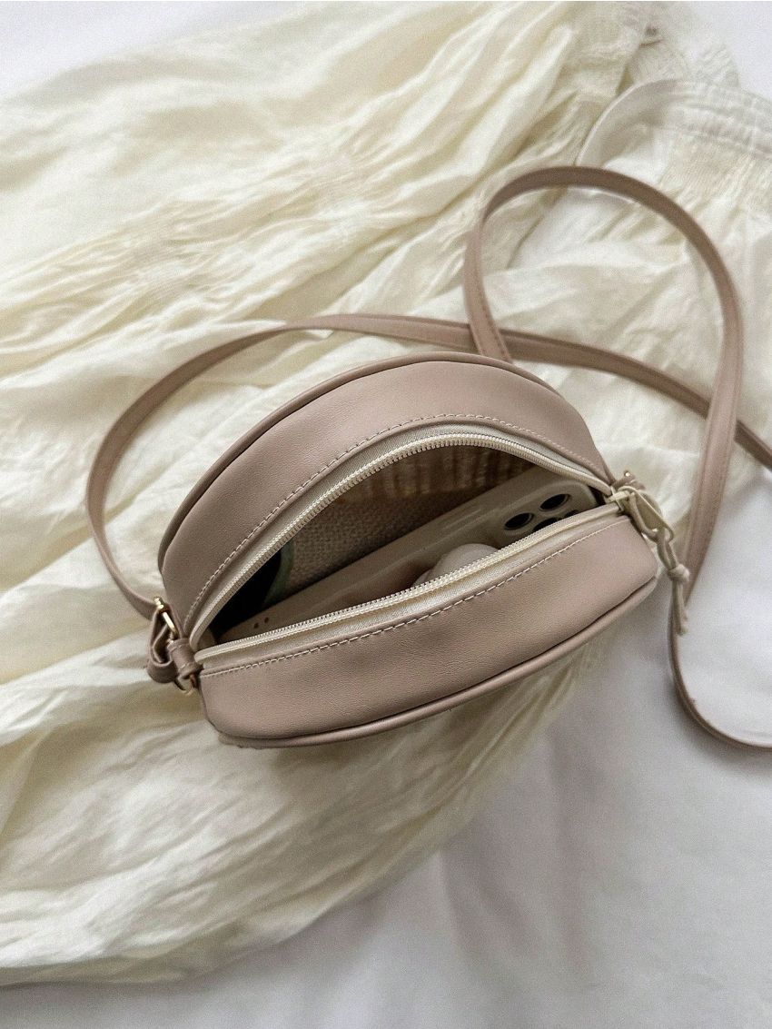 Mini Minimalist Straw Bag Beige Circle Bag For Vacation