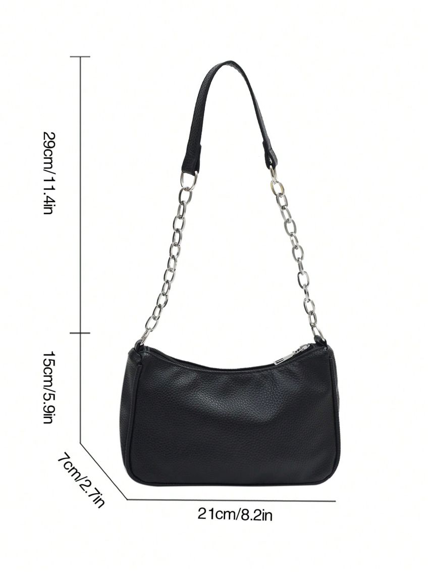 Litchi Embossed Chain Hobo Bag White Fashionable