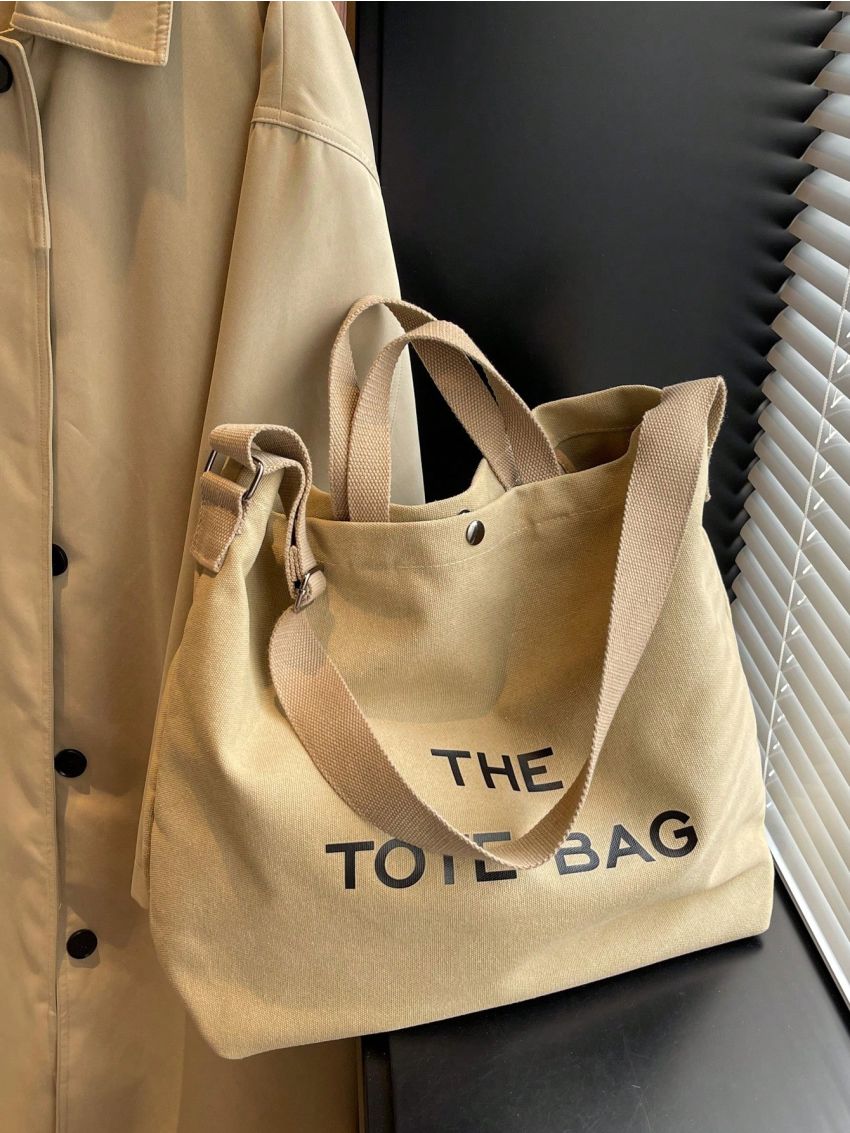 Letter Graphic Shopper Bag Khaki Large Capacity For Daily