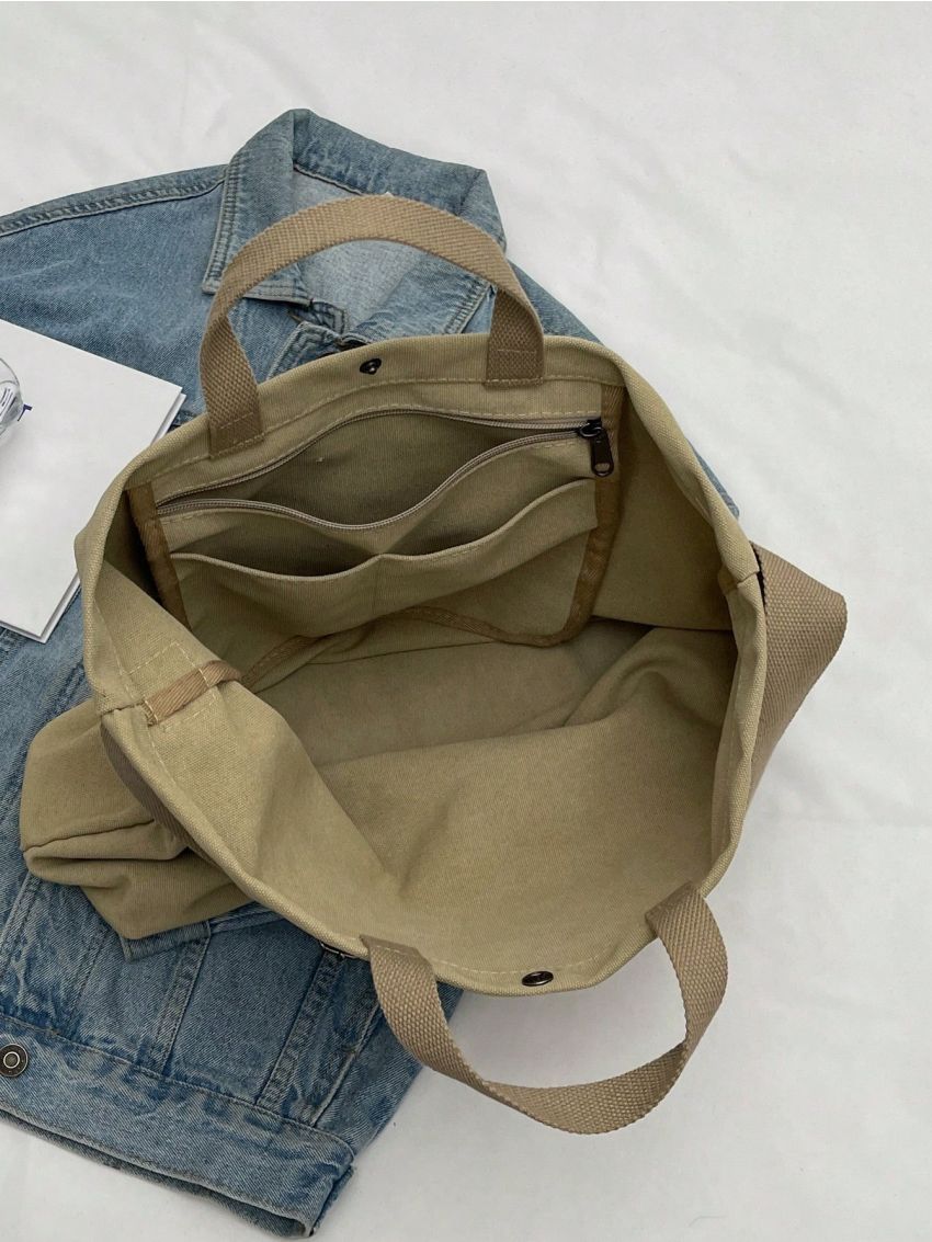 Letter Graphic Shopper Bag Khaki Large Capacity For Daily