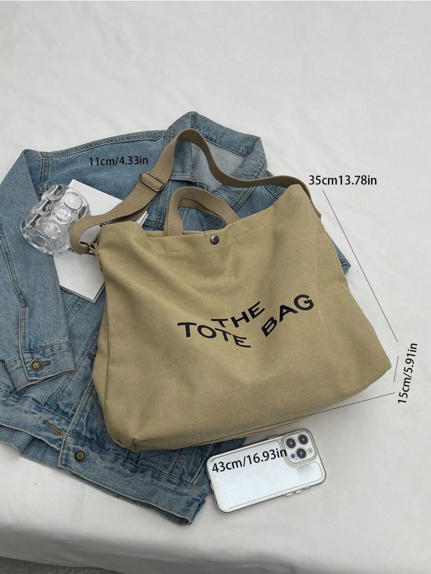 Letter Graphic Shopper Bag Khaki Large Capacity For Daily
