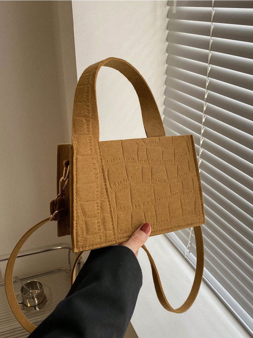 Mini Crocodile Embossed Square Bag Khaki Elegant