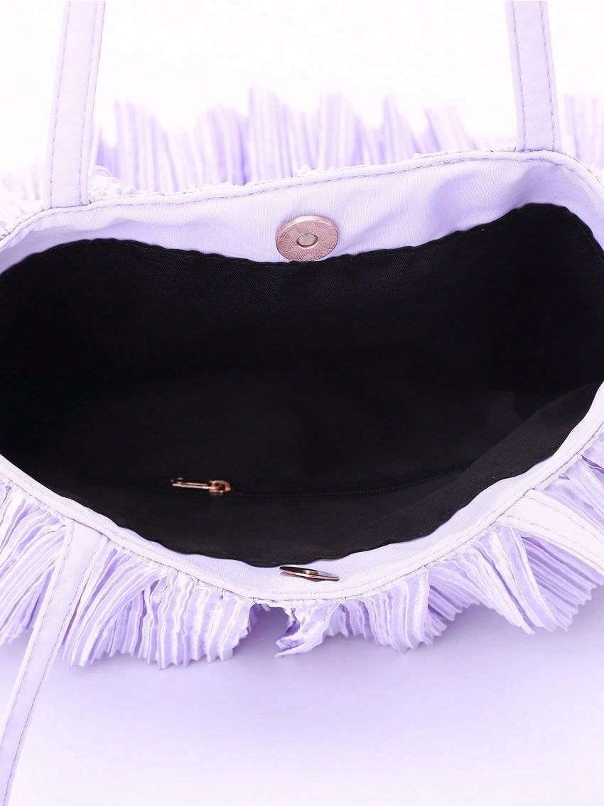 Ruched Design Square Bag Purple Fashionable Double Handle