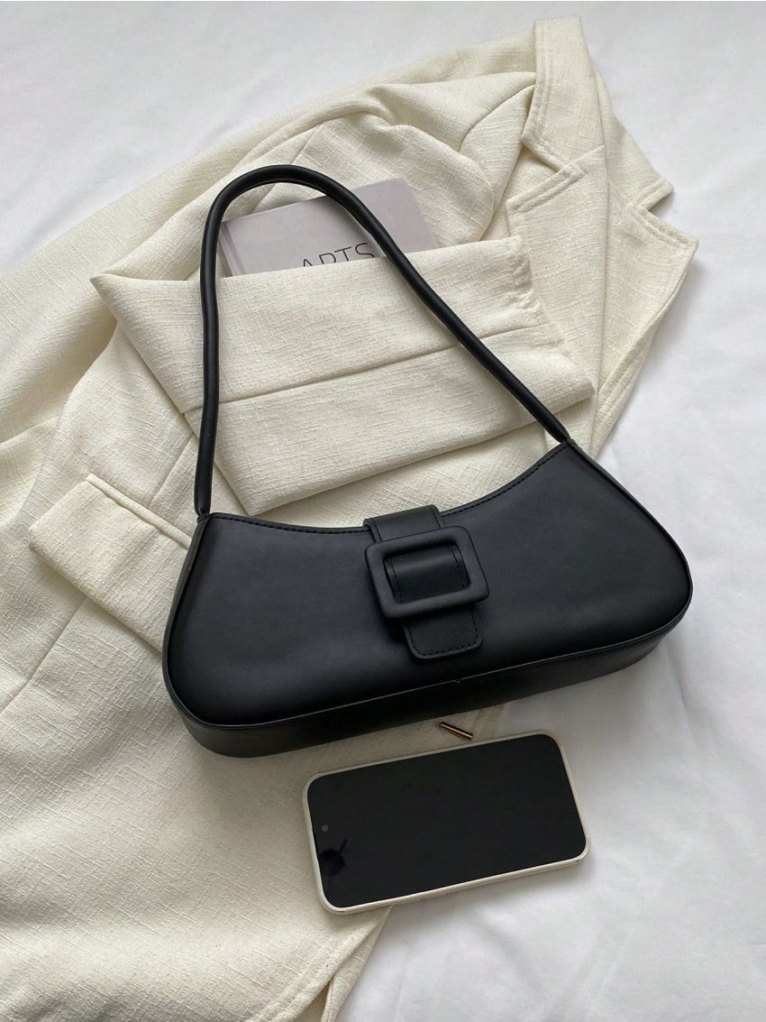 Black Hobo Bag Tape Decor Fashionable For Daily