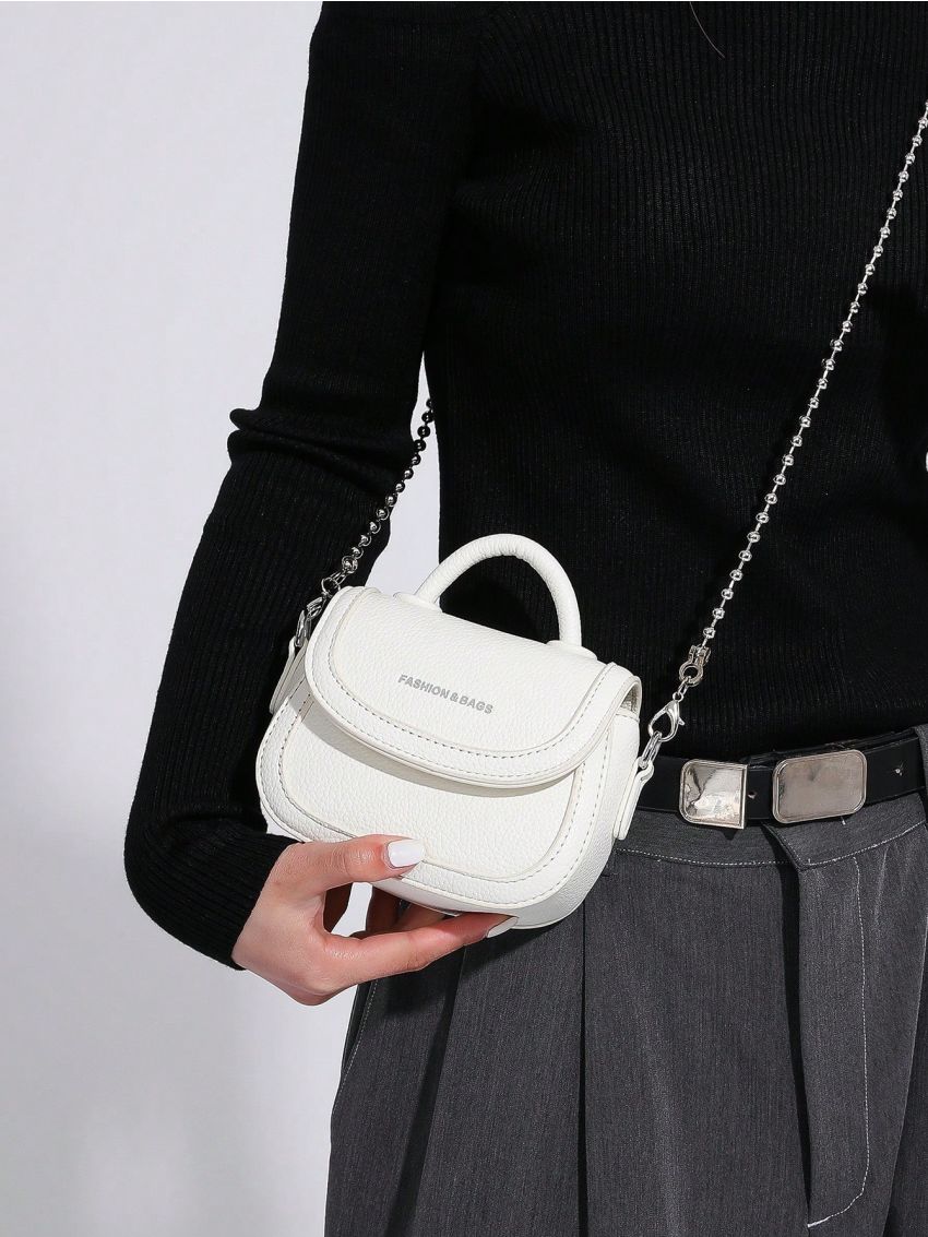 Mini Letter Graphic Flap Chain Saddle Bag Top Handle