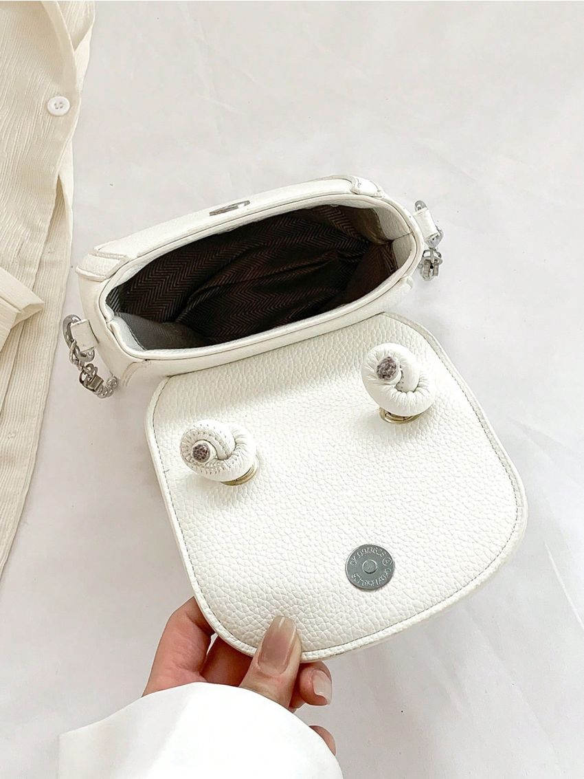 Mini Letter Graphic Flap Chain Saddle Bag Top Handle