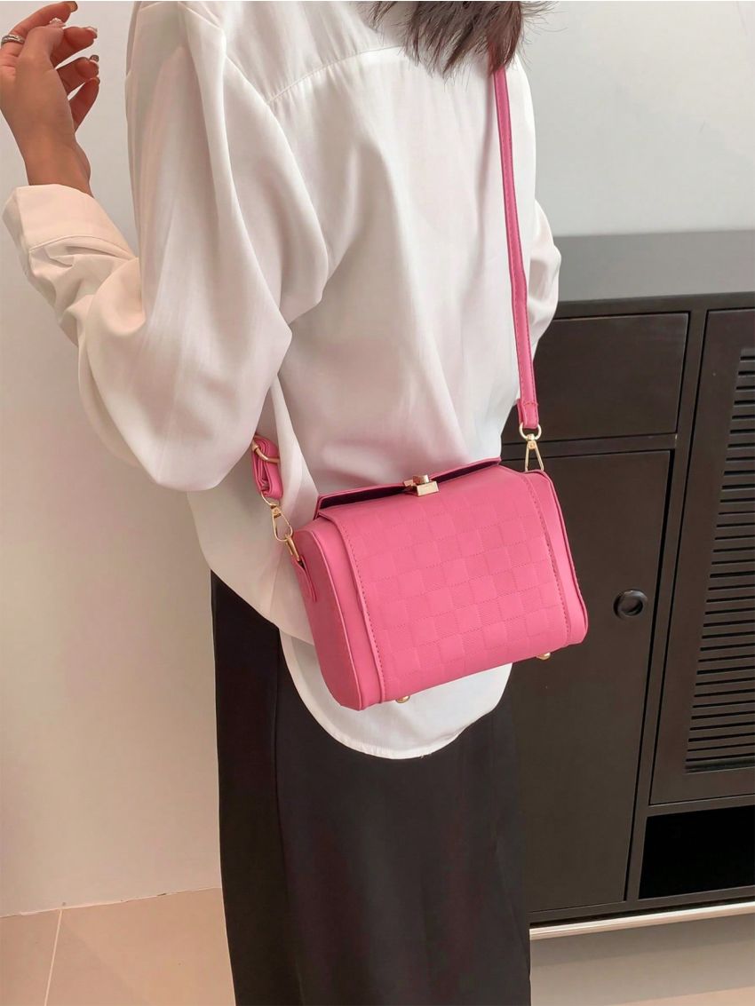 Mini Neon Pink Square Bag Geometric Embossed