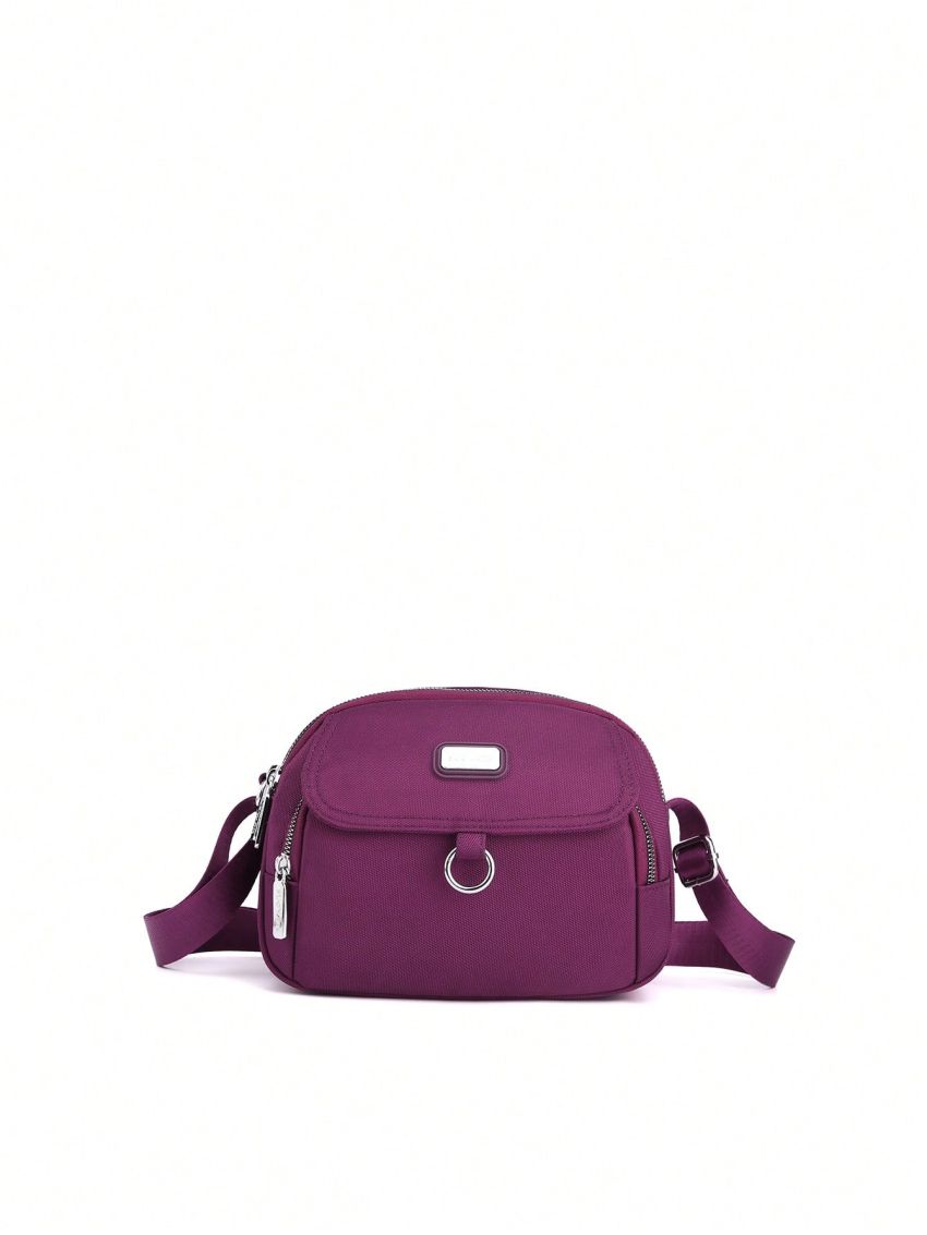 Purple Crossbody Bag Nylon Fashionable Patch Decor