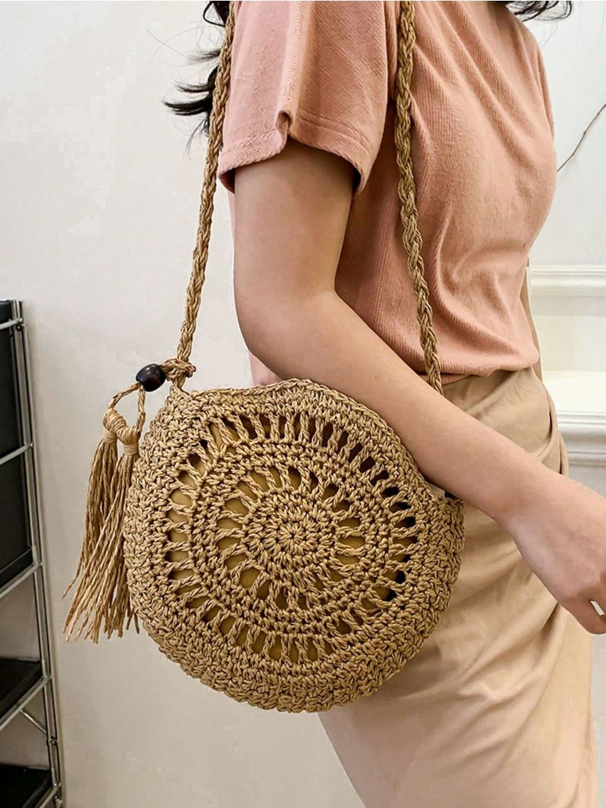 Summer Seaside Beach Fashion Small Round Tassel Shoulder Bag