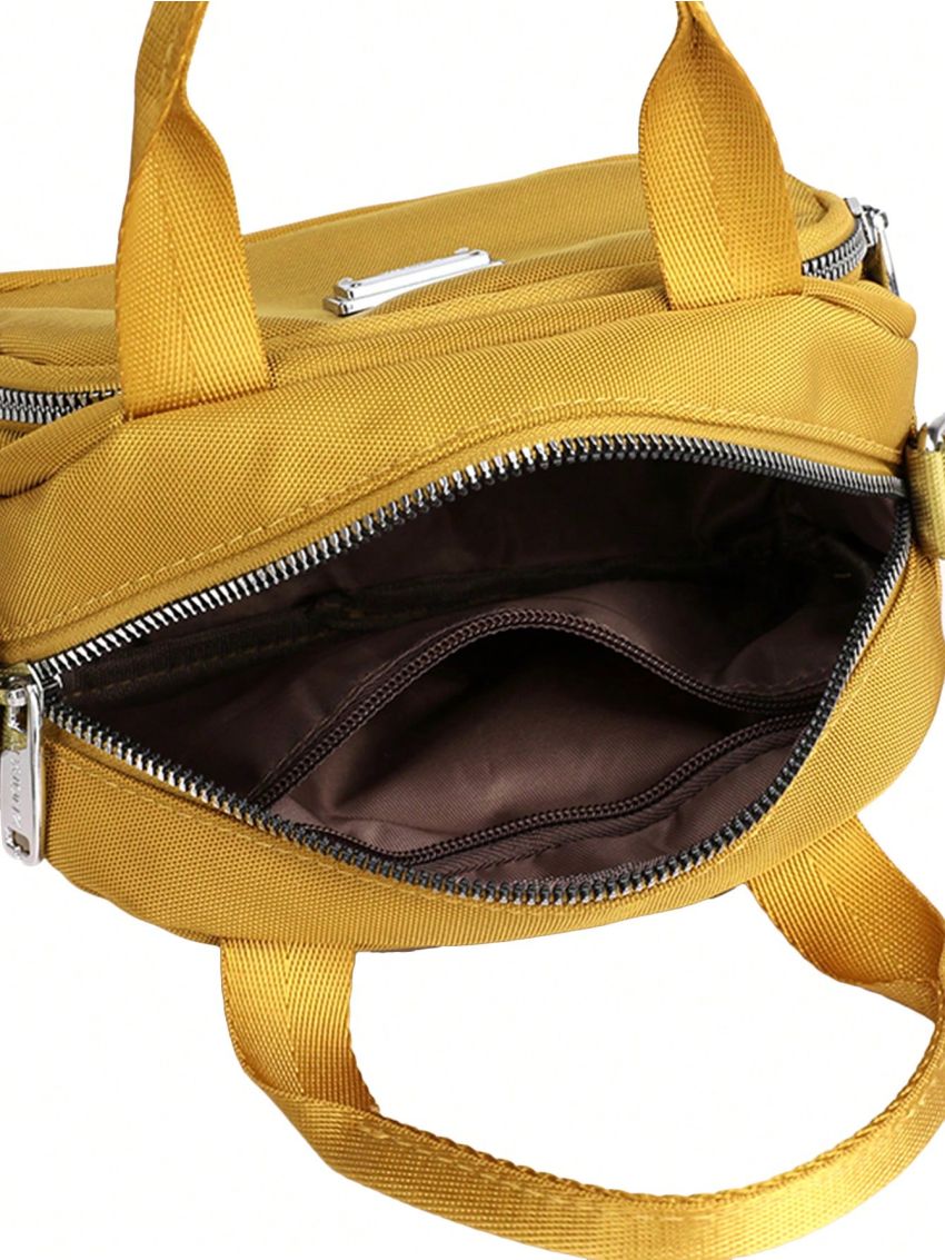 Red Square Bag Fashionable Letter Patch Decor Zipper Nylon