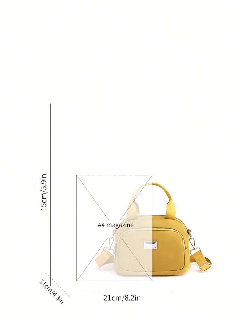 Red Square Bag Fashionable Letter Patch Decor Zipper Nylon