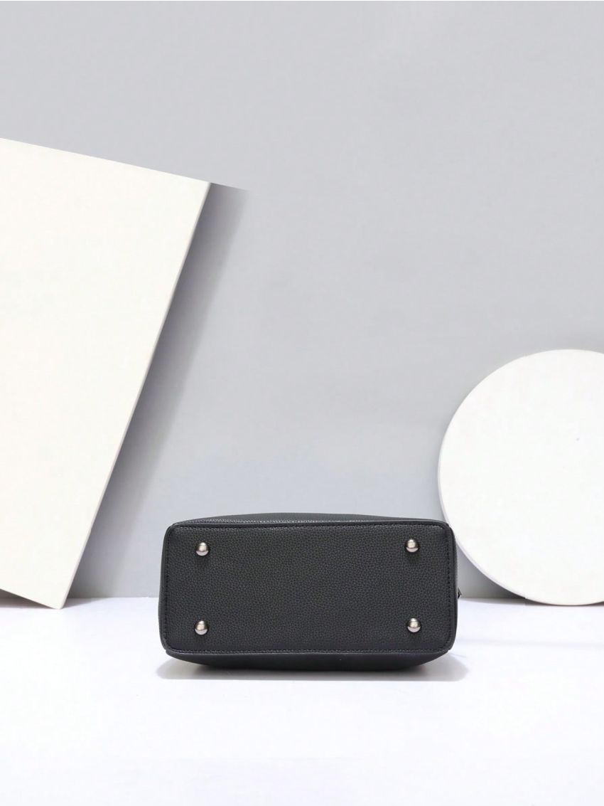 Geometric Decor Bucket Bag Litchi Embossed PU Elegant