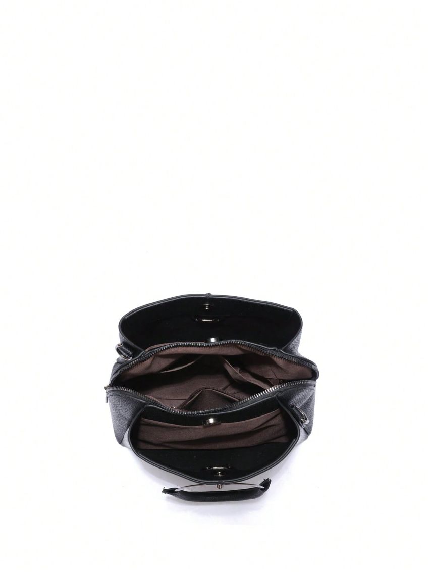 Geometric Decor Bucket Bag Litchi Embossed PU Elegant