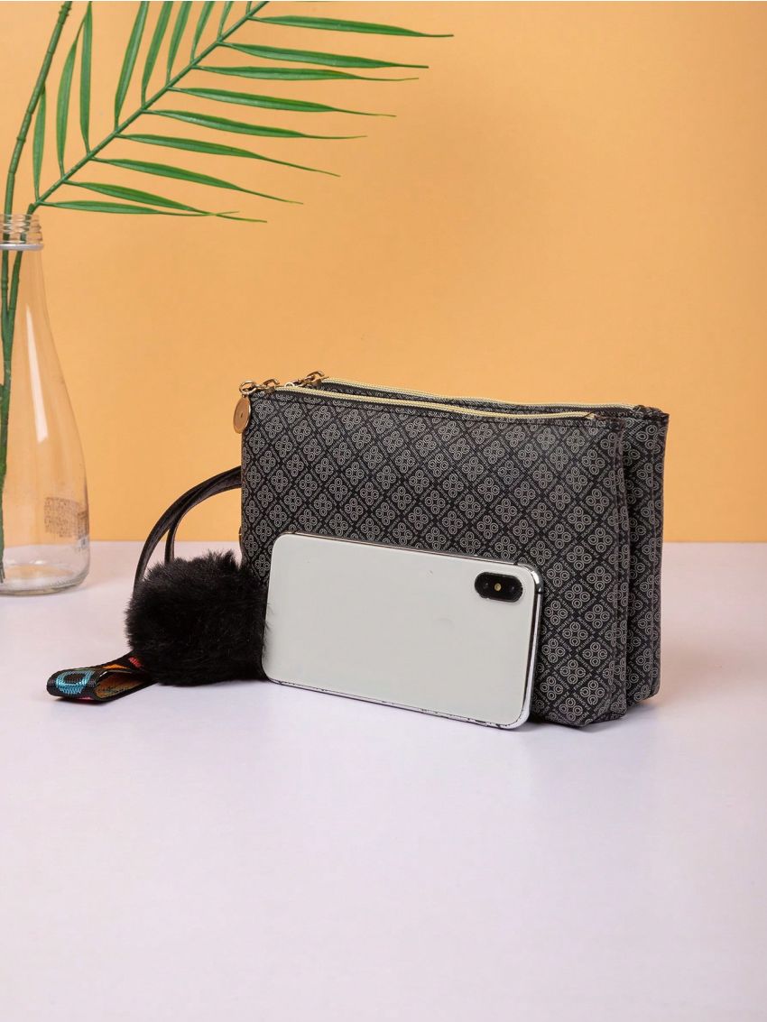 Geometric Pattern Square Bag PU Elegant Zipper