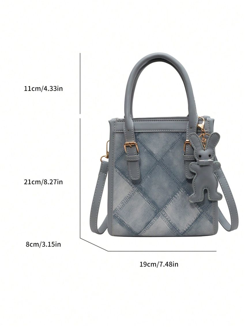 Mini Square Bag PU Double Handle Fashionable Plaid Pattern