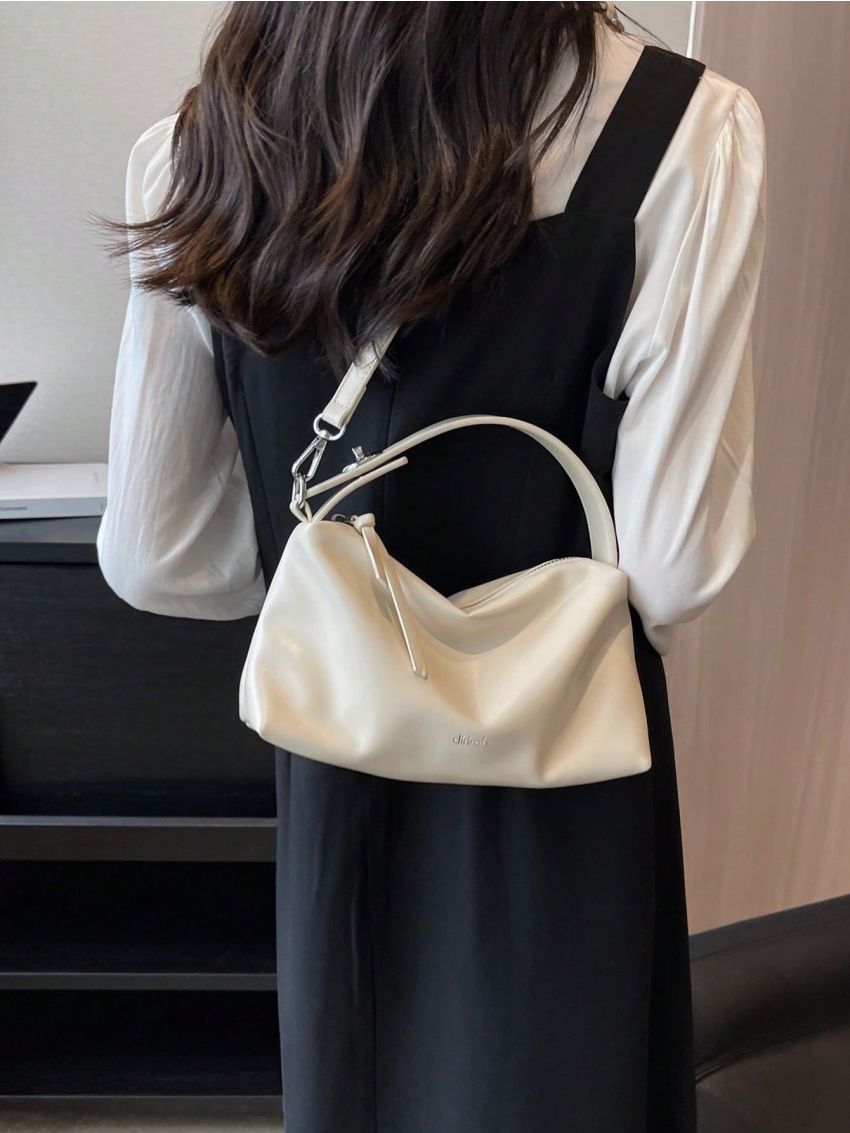 Medium Hobo Bag Beige Casual Zipper Adjustable-strap