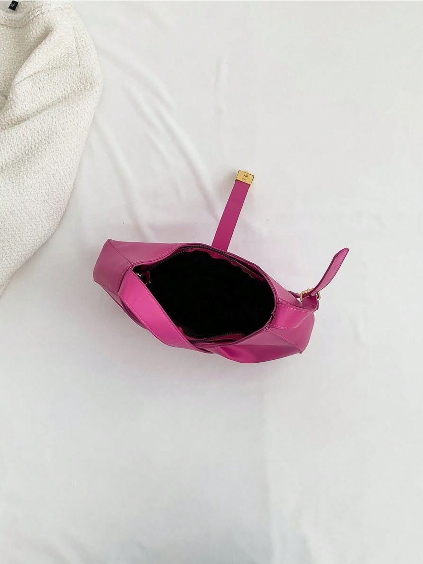 Metal Decor Ruched Bag PU Black Fashionable