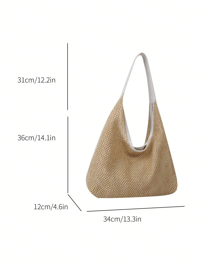 Hollow Out Straw Bag With Small Pouch Magnet Boho Polyester